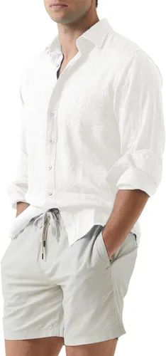 Vista 2 de JMIERR Camisa de vestir de manga larga con botones y lino de algodón para hombre