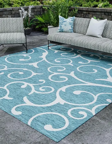Vista 31 de Unique Loom Outdoor Botanical Collection - Alfombra rizada, 4 pies 1 pulgada x 6 pies 1 pulgada, rectangular, azul/marfil