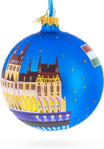 Vista 3 de Budapest Parliament - Adorno navideño de bola de cristal de Hungría, 4 pulgadas Pintado a mano en Ucrania, vidrio alemán, pinturas italianas