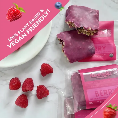 Vista 7 de Rawmantic Mixed Berry Vegan Protein Bars (12 Bars x 60g) – Mixed Berries, Pea Protein powder, Sunflower Seeds, Pitaya Passion Fruit Powder & More