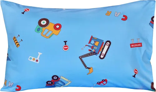 Vista 4 de J-pinno Cars Vehicles Digger - Juego de sábanas para niños pequeños, 100 % algodón, 3 piezas, de dibujos animados, sábana encimera y funda
