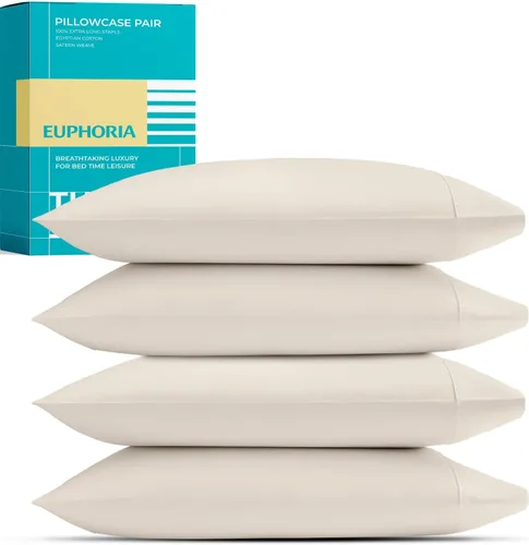 Vista 12 de THREAD SPREAD Fundas de almohada 100 % de algodón egipcio, fundas de almohada de 800 hilos, tamaño Queen / estándar, paquete de 2 unidades, suaves
