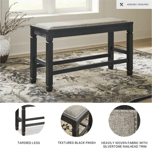 Vista 4 de Signature Design by Ashley Tyler Creek Urban Farmhouse - Banco de comedor tapizado con altura de mostrador, casi negro