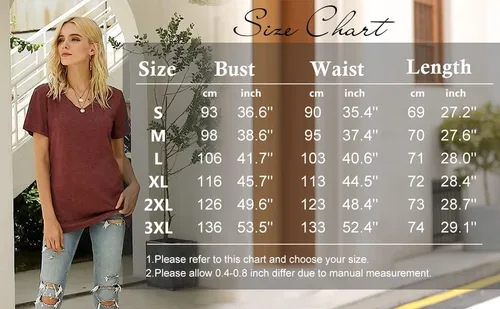 Vista 5 de Sipaya - Camiseta básica para mujer con manga corta, cuello en V, corte holgado y estilo casual
