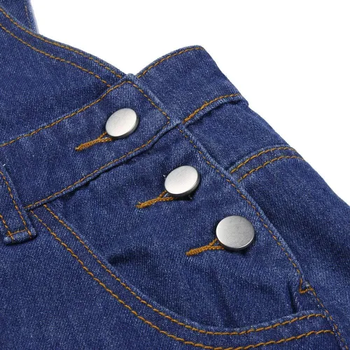 Vista 6 de JOFOW Enterizo corto de mezclilla para mujer, con bolsillo sólido, holgado, cintura alta, casual, holgado, a la moda