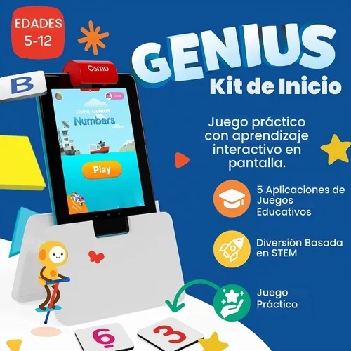 Vista 3 de Osmo Kit de genios, de 6 a 10 años, juegos de ortografía, matemáticas y creatividad, tableta Fire
