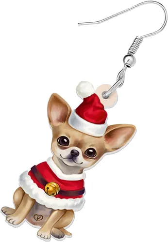 Vista 4 de Newei - Pendientes colgantes de Navidad con diseño de perro, joyería para regalos para mujeres y niñas Chihuahua E