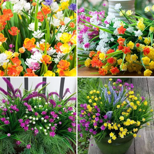 Vista 3 de Flores artificiales, 8 paquetes de plantas artificiales para exteriores, resistentes a los rayos UV, plantas artificiales, arbustos para interiores