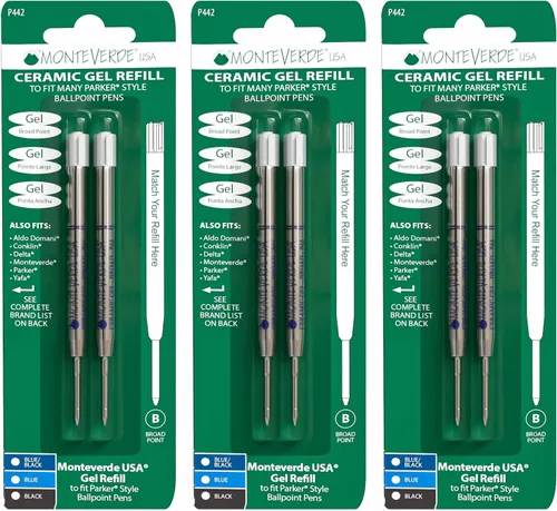 Vista 9 de Monteverde USA - Recargas de gel cerámico sin tapa para bolígrafos Parker, punta ancha, tinta negra, paquete de 2 – Solución de escritura confiable