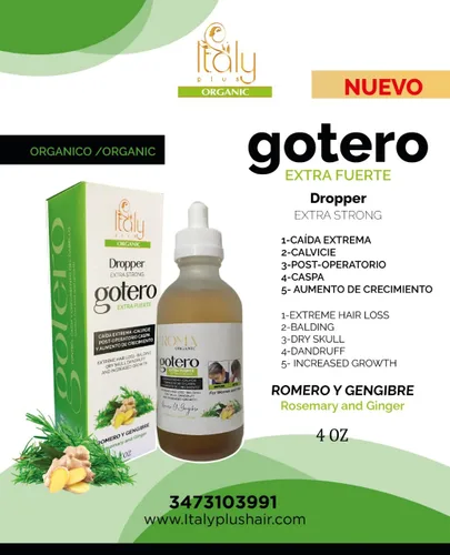 Vista 3 de Italia Plus Extra Fuerte Romero y Jengibre Gotero Para La Pérdida De Cabello Con Champú Rico En Nutrientes Gratis