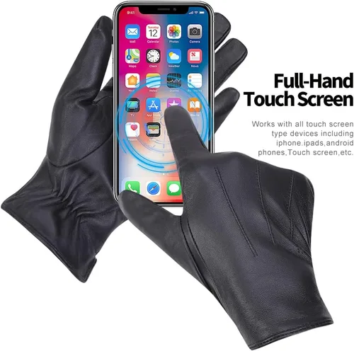 Vista 2 de MGGMOKAY Guantes de piel de cordero de napa de lujo para hombre Forro de cachemira