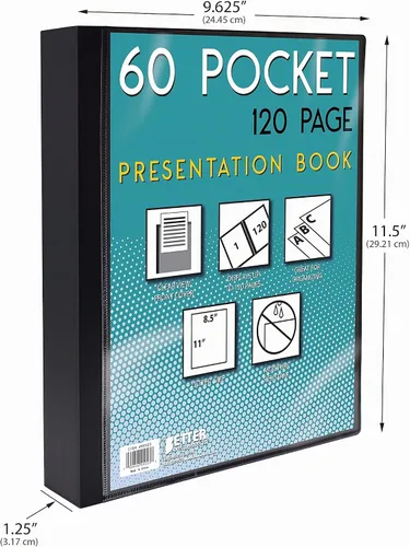 Vista 6 de Better Office Products Libro de presentación negro con 60 bolsillos, con cubierta frontal transparente, 120 páginas protectoras de hojas, hojas