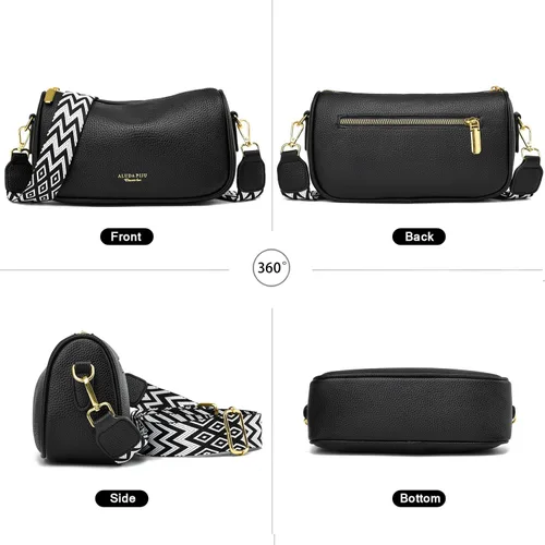Vista 3 de Bolso cruzado pequeño para mujer, con correa ancha, diseño moderno, bolso cruzado y bolso con cremallera superior