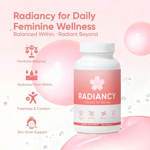 Vista 3 de Radiancy Probiótico para Mujeres Salud Vaginal - Sequedad Vaginal y Equilibrio de pH con Cepas de Lactobacillus, Extracto de Flor de Cerezo, Ácido