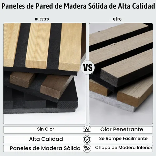 Vista 5 de ROOMTEC Paquete de 2 paneles acústicos de pared de madera maciza, paneles de pared insonorizados de 94.49 x 12.6 pulgadas, paneles de pared de Roble