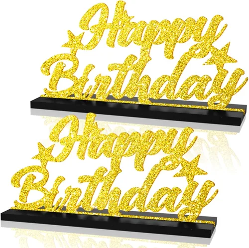 Vista 12 de Letrero de Feliz Cumpleaños con Letras Negras con Purpurina Centros de Mesa para Mesa Suministros de Fiesta de Cumpleaños Decoración de Favor