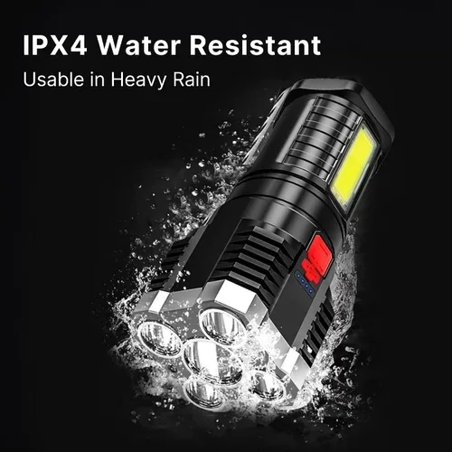 Vista 4 de TetraBeam Linterna táctica recargable con tecnología avanzada COB LED – Linternas recargables USB, luz de trabajo resistente al agua, 3 ajustes