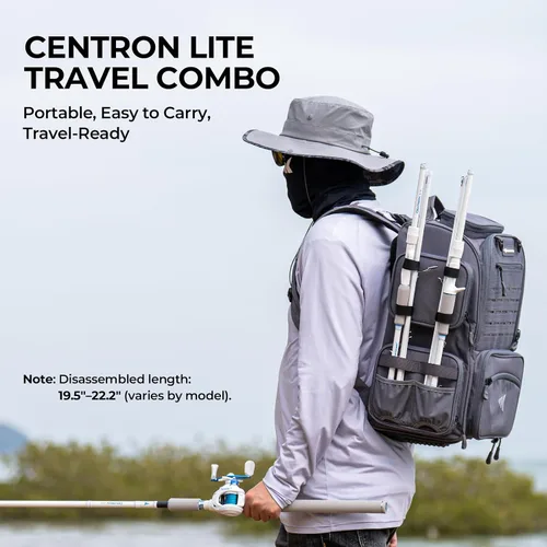 Vista 2 de KastKing Centron Lite - Caña de pescar y carrete de viaje, caña plegable de 4/5 piezas con punta doble extra, grafito KastFlex IM6 + sensación