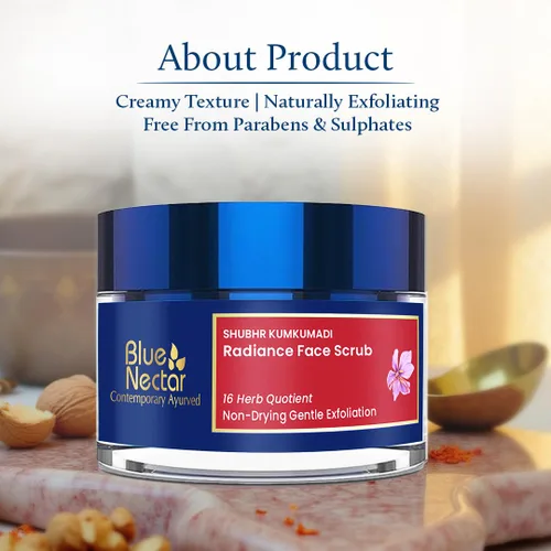 Vista 8 de Blue Nectar Aceite facial Kumkumadi para piel brillante con hierbas naturales (1 onza líquida) y exfoliante facial suave Kumkumadi para eliminar