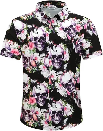 Vista 3 de SheLucki - Camisa hawaiana para hombre, unisex, de manga corta, con botones, para la playa y el verano, ropa casual estampada con sombra de palmas