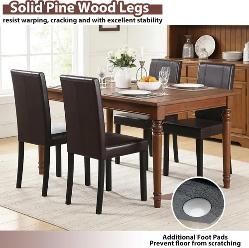Vista 5 de SUPER DEAL Silla de comedor Parson acolchada de cuero sintético de madera, impermeable y resistente al aceite, sillas elásticas para cocina