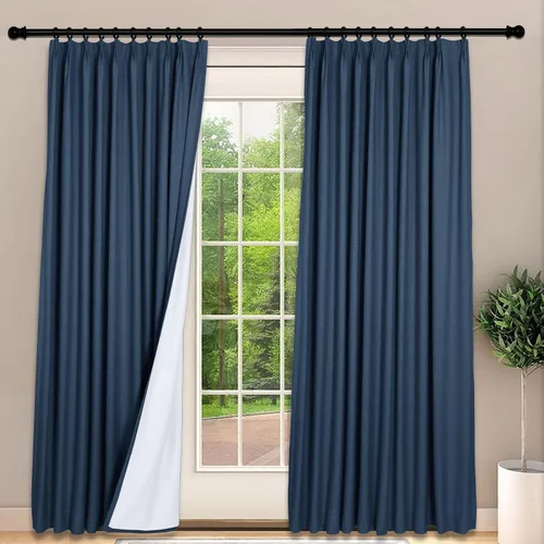 Vista 26 de Frelement Cortinas 100% opacas con forro térmico, cortinas de lino para decoración de Navidad, cortinas plisadas con aislamiento térmico