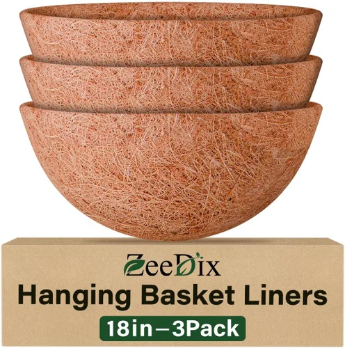 Vista 21 de ZeeDix Paquete de 3 forros de coco de 12 pulgadas para maceteros, revestimientos redondos para cestas colgantes 100% naturales, cesta de coco