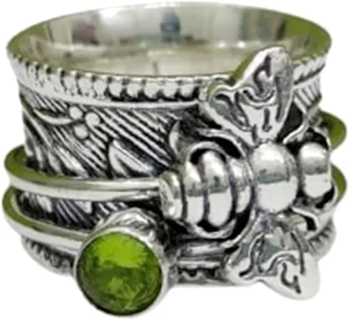 Vista 13 de Honey Bee - Anillo giratorio para mujer, plata de ley 925, hecho a mano, con piedras preciosas bohemias, anillo para el pulgar, regalo de promesa