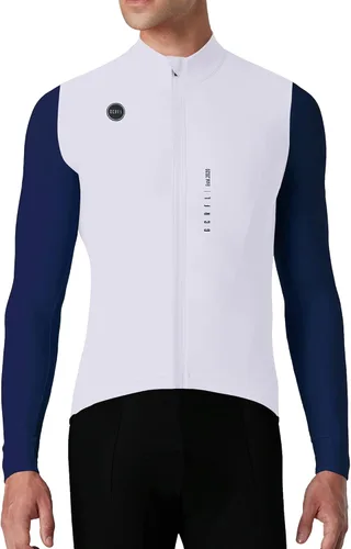 Vista 2 de GCRFL Camiseta de ciclismo para hombre, manga larga, camiseta de ciclismo de carretera, bolsillo con cremallera, ligera, ajuste profesional UPF 50+