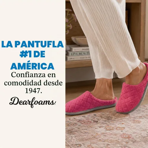 Vista 4 de Dearfoams - Pantuflas de espuma viscoelástica para mujer Leslie Terry con anchos amplios para interiores Paradise Pink Terry