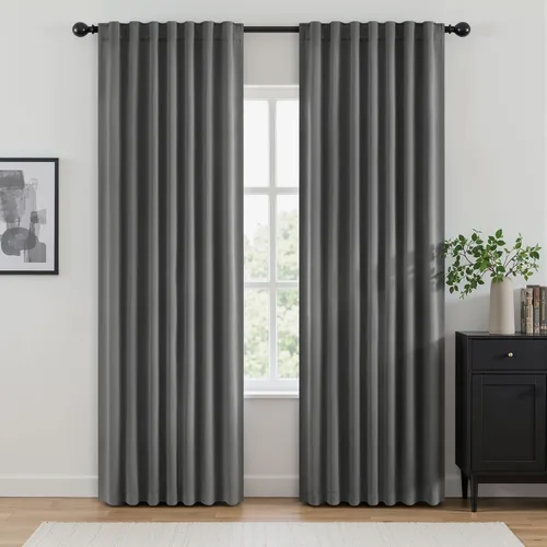Vista 21 de ANRODUO Juego de 2 cortinas con bloqueo de luz del 99%, cortinas de 84 pulgadas de largo, cortinas negras para dormitorio, cortinas con aislamiento