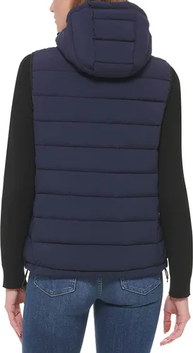 Vista 3 de Calvin Klein Chaleco acolchado de tela elástica con capucha para mujer