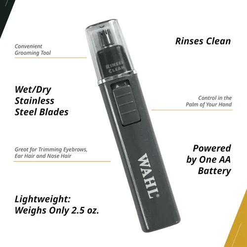 Vista 3 de Wahl Professional - Recortadora de nariz, hoja de acero inoxidable, funciona en húmedo o seco, funciona con pilas para peluqueros y estilistas