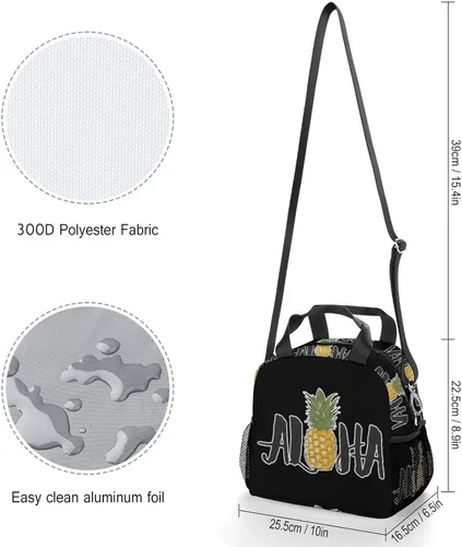 Vista 2 de Bolsa de almuerzo hawaiana única, reutilizable, aislada, bolsa de lonchera, contenedor para mujeres y hombres