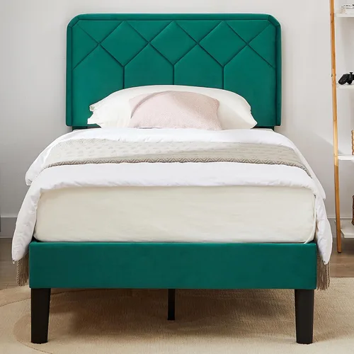 Vista 18 de VECELO Marco de Cama Tamaño Twin con Plataforma Tapizada de Terciopelo Premium con Cabecera Ajustable en Altura/Base de Colchón, Soporte de Listones