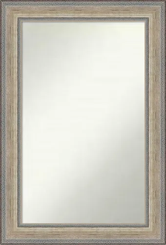 Vista 201 de Amanti Art Espejo de baño plateado para sobre el fregadero, 28 x 37 pulgadas, elegante espejo rectangular de peltre cepillado, marco de madera