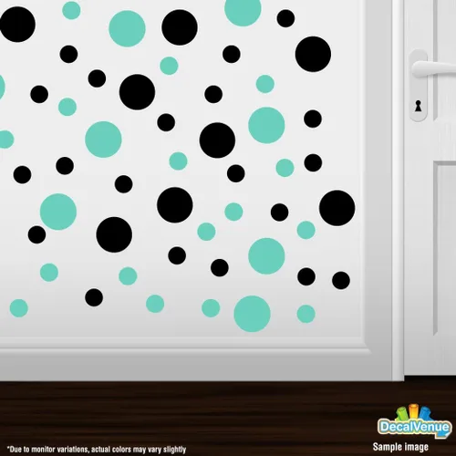 Vista 2 de Calcomanías de pared de vinilo negro/verde menta, círculos de 2 y 4 pulgadas (30 calcomanías)