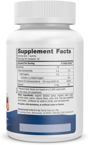 Vista 2 de Nordic Naturals Gomitas de vitamina D3 5000, maracuyá - 30 gomitas - Apoyo para huesos saludables, estado de ánimo y sistema inmunológico