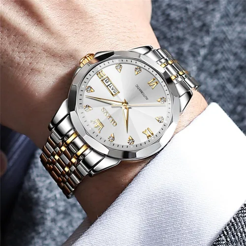 Vista 35 de OLEVS Reloj de pulsera automático con diseño de esqueleto para hombre, de lujo, con diamantes de lujo, de acero inoxidable, calendario, reloj