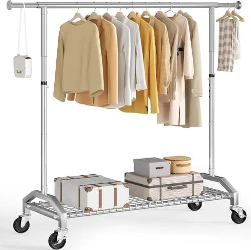 Vista 9 de Wiracks Perchero de Servicio Pesado para Colgar Ropa 350lbs Perchero de Ropa Ruedas Industriales de 3" 51 a 71" An x 16.53" Pr x 65" a 71" Al