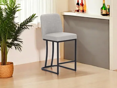 Vista 30 de Juego de 2 taburetes de bar de altura de mostrador de color blanco cremoso de 24 pulgadas, modernos taburetes de bar dorados con respaldo tapizado