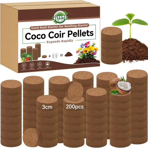 Vista 11 de Halatool 50 piezas de pellets de fibra de coco orgánico para inicio de semillas, 30mm de fibra de coco comprimida para macetas para cultivar