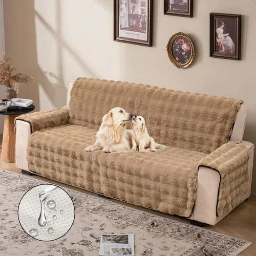 Vista 2 de Funda de sofá de felpa y pelo Shaggy, funda de sofá de imitación de piel para perros, funda impermeable antideslizante, protector de muebles
