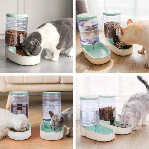 Vista 6 de Kacoomi Alimentador Automático para Perros y Gatos y Dispensador de Agua, Conjunto de Alimentador por Gravedad y Dispensador de Agua con Cuenco