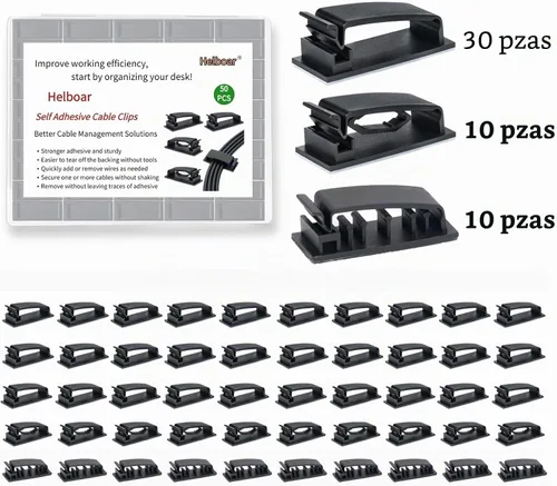 Vista 5 de Clips para cables, 50 unidades, clips autoadhesivos para organizar cables, organizador de cables, soportes para cables para electrodomésticos, PC