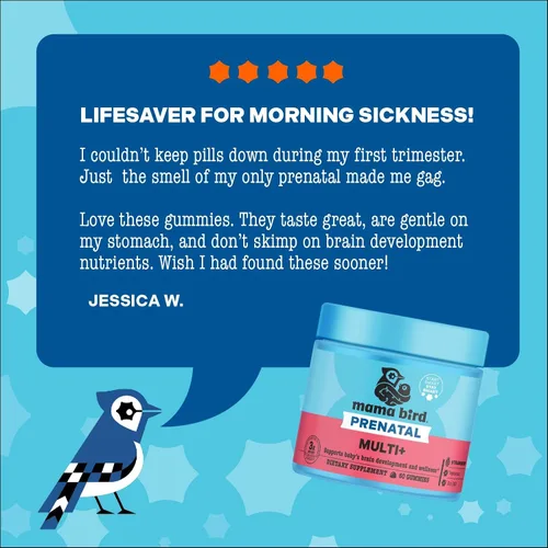 Vista 8 de Best Nest Wellness Mama Bird - Gomitas prenatales Multi+ (30 porciones) Multivitamínico sin hierro - Sabor a fresa - Metilfolato - Salud del cerebro