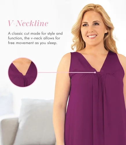 Vista 3 de Exquisite Form Women's 30107 Nylon Tricot Sleeveless Short Knee Length Nightgown Amaranto