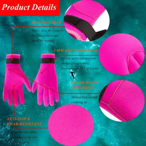 Vista 2 de Guantes de neopreno de 0.118 pulgadas (0.118 in), guantes térmicos antideslizantes para hombres y mujeres, esnórquel, esquí acuático, natación