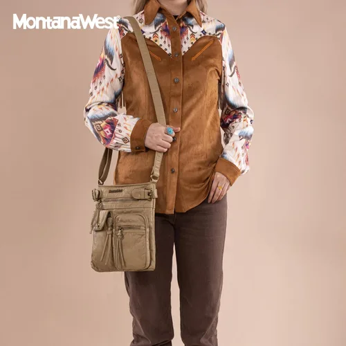 Vista 6 de Montana West Crossbody Bag for Women Multi Pocket Shoulder Medium Travel Purses Ultra Soft Washed Leather