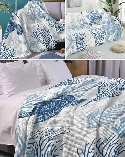 Vista 8 de Fundas de sofá de color azul y gris costero coral para perros, funda lavable para sofá, fundas individuales para sillón, fundas individuales